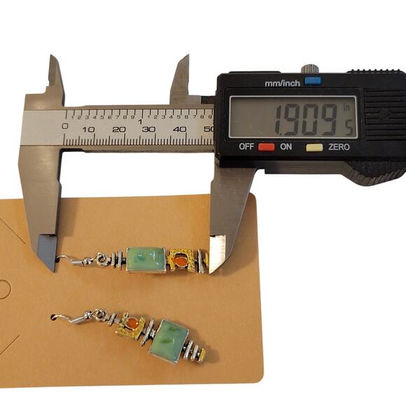 Boho Green Orange Dangle Earrings Pierced Silver Tone 1.9" Drop Jewelry Gift Bag - Picture 8 of 10